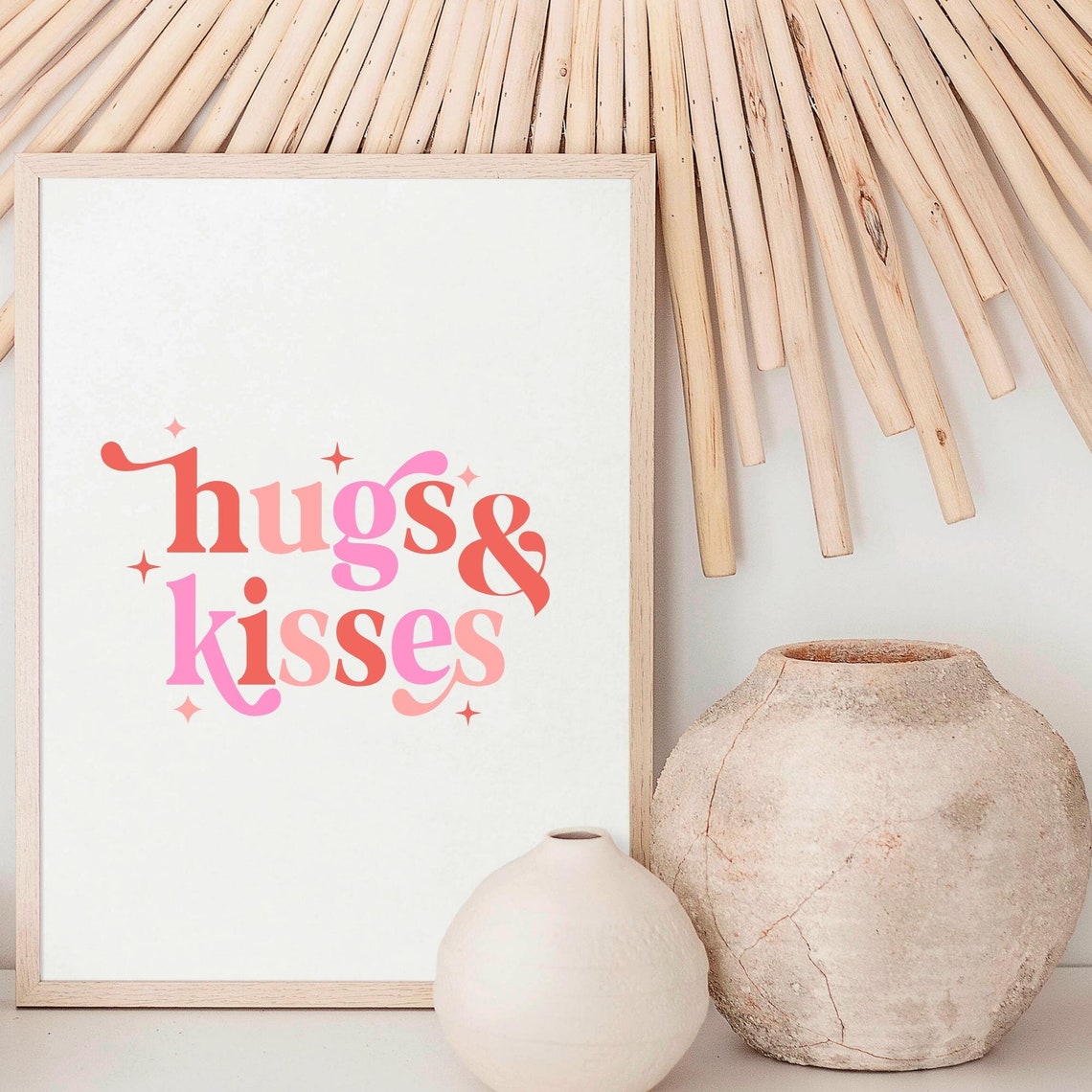 Hugs and Kisses Retro Multicolor Typography Valentine Quote Poster - Image 2