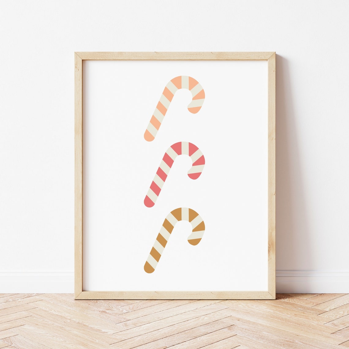 Boho Candy Canes Pastel Pink Christmas Trio Holiday Art Poster