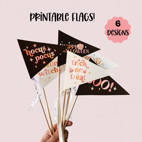 Set of 6 Printable Halloween Pennant Flag Designs Party Print