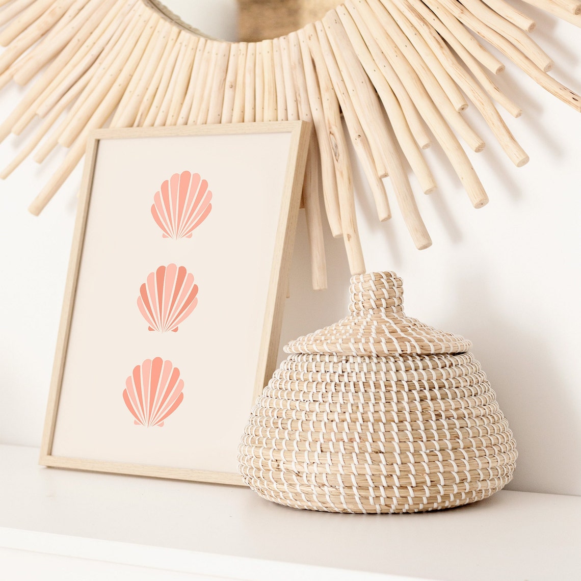 Three Pink Scallop Shell Illustrations Minimalist Coastal Wall Poster - Image 3