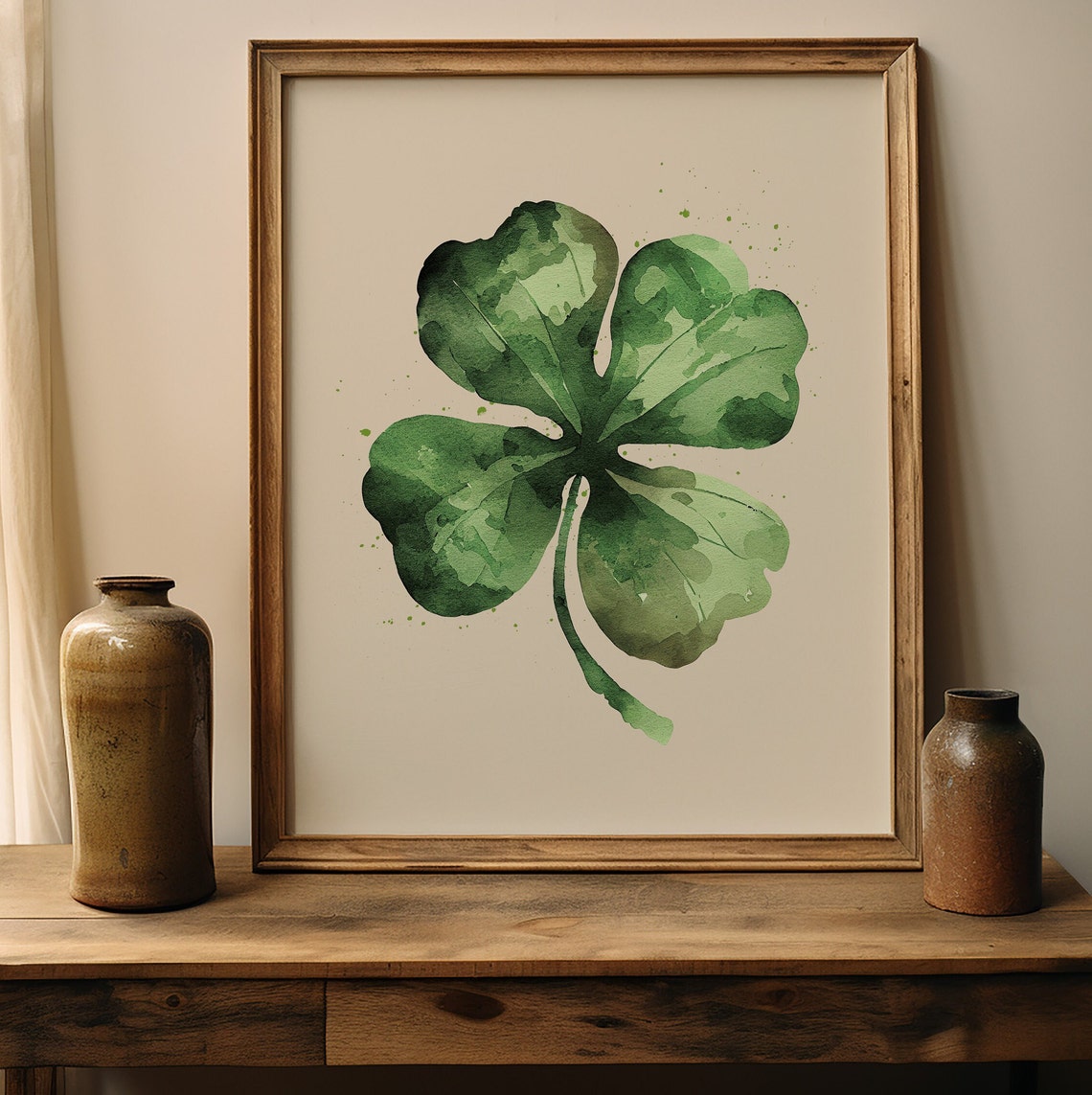Watercolor Shamrock Green Four Leaf Clover St Patricks Day Print - Image 3