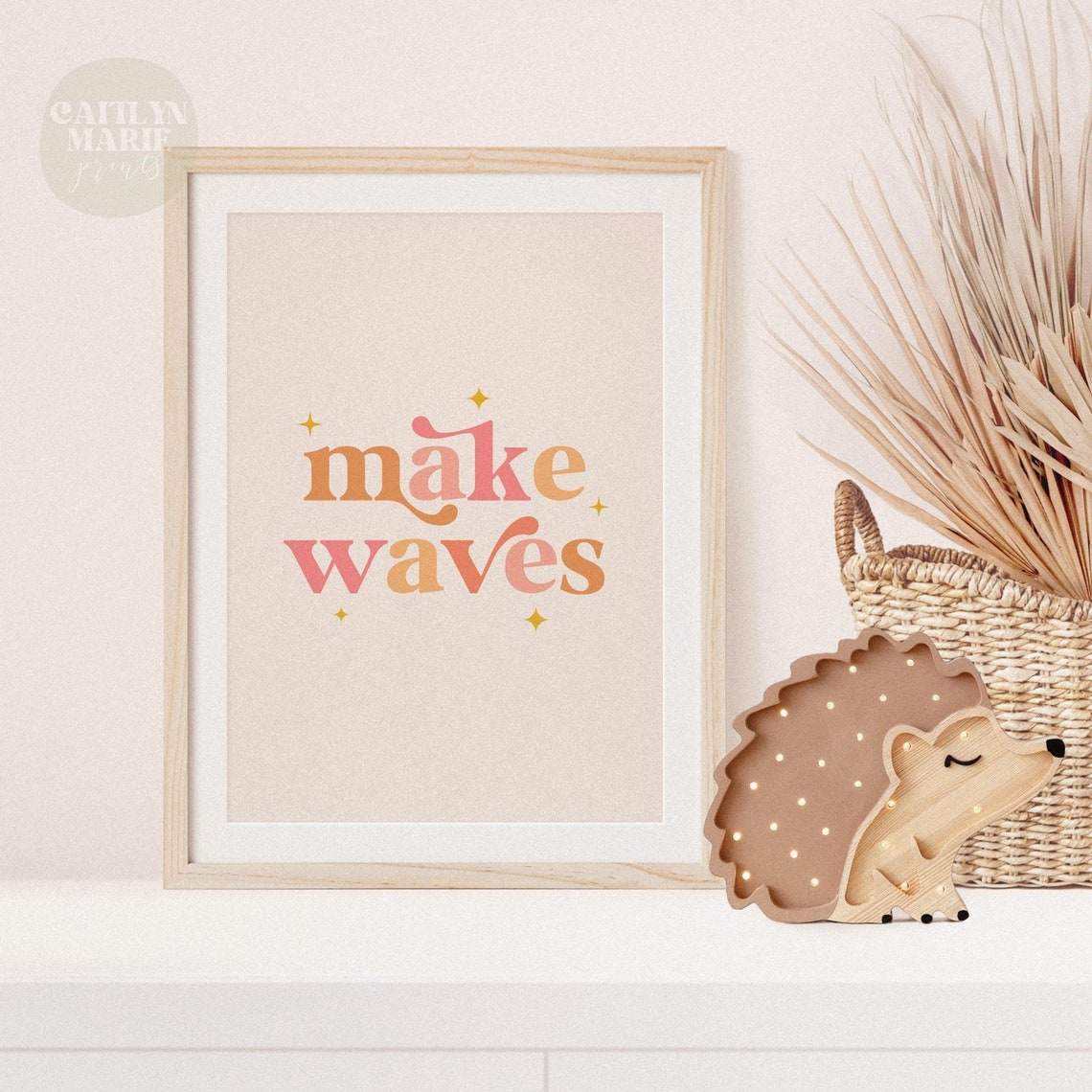Make Waves Retro Colorful Typography Sparkling Beach Quote Wall Poster - Image 3