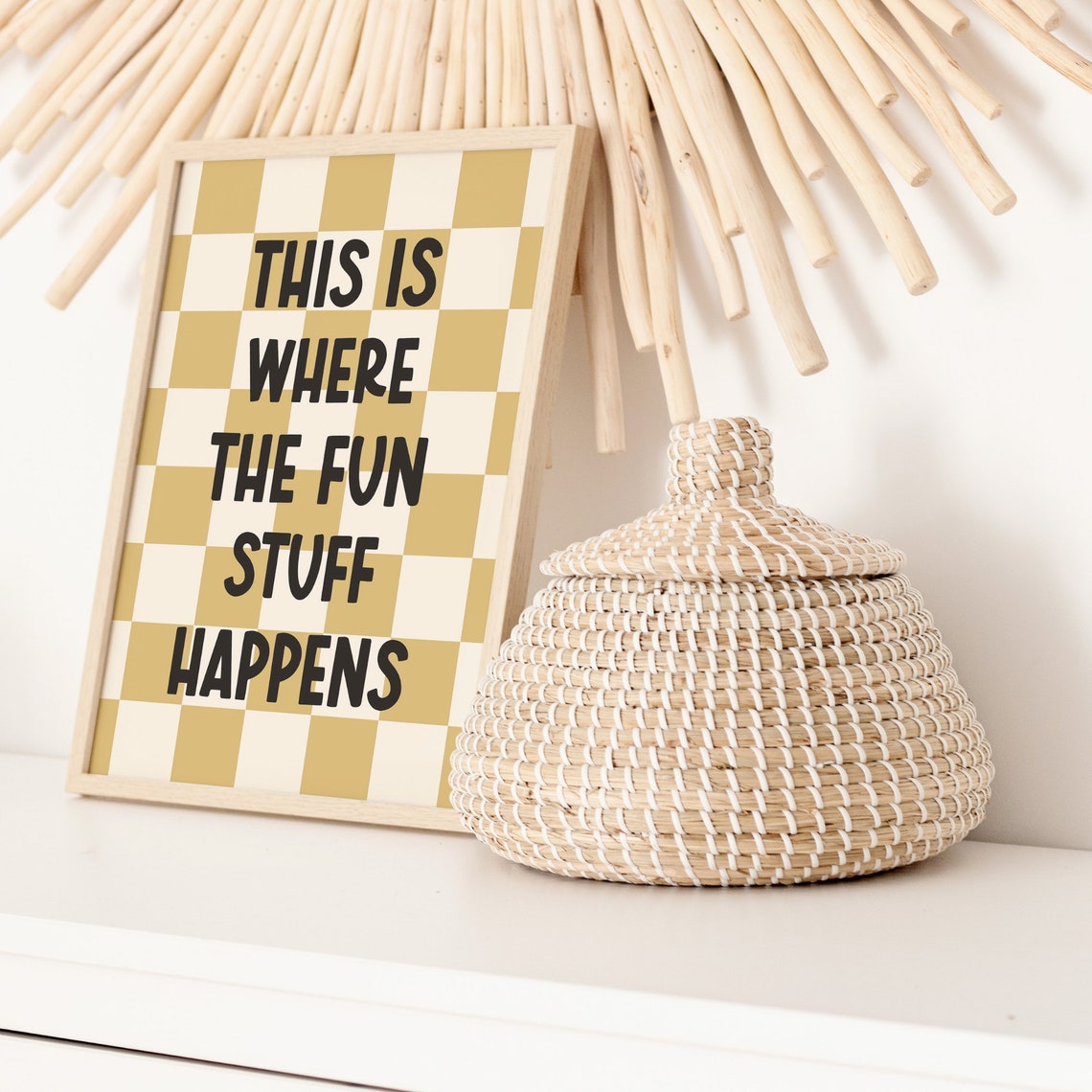 Where The Fun Stuff Happens Tan Checkered Playroom Quote Poster - Image 2