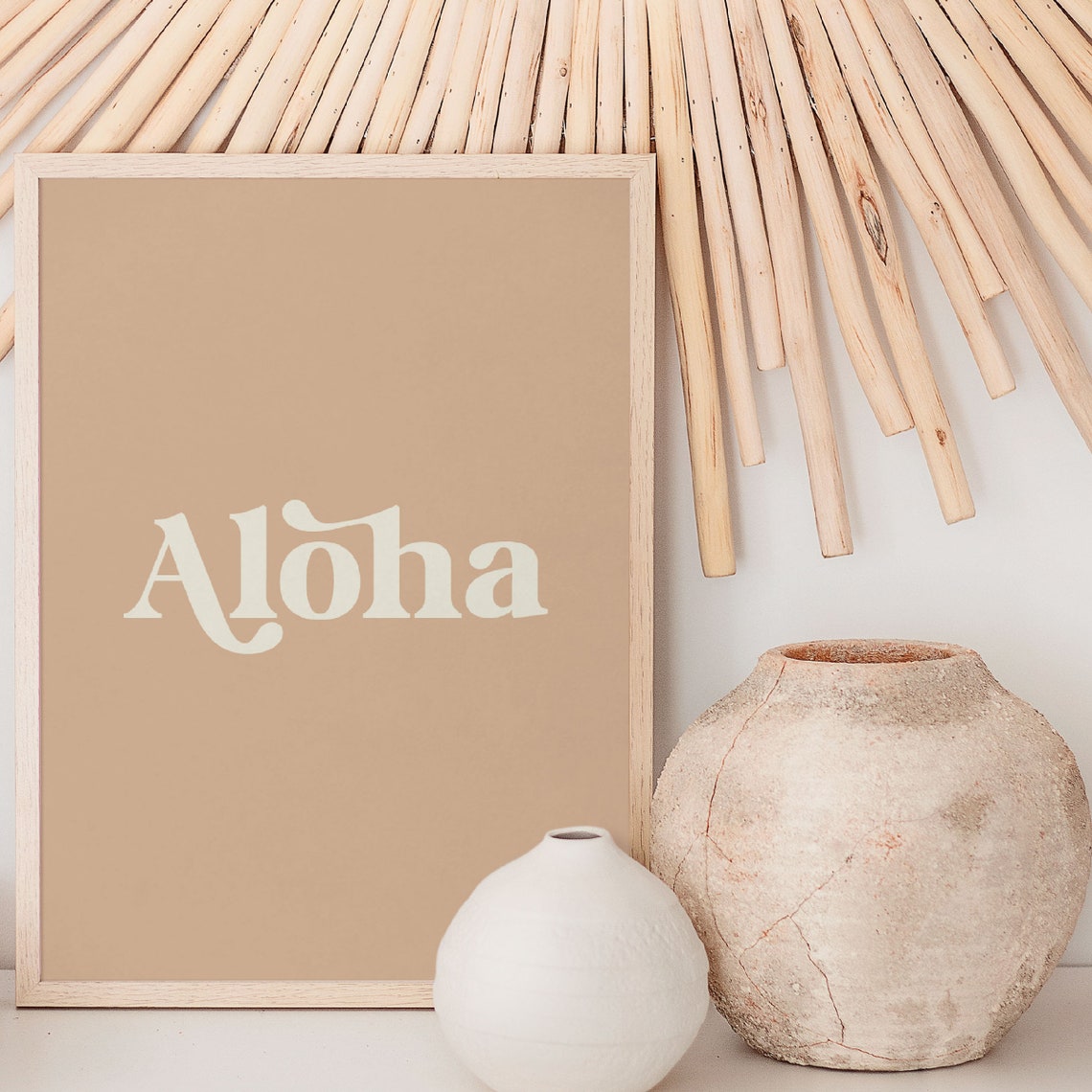 Aloha Retro White Script Tan Minimalist Tropical Beach House Poster - Image 3
