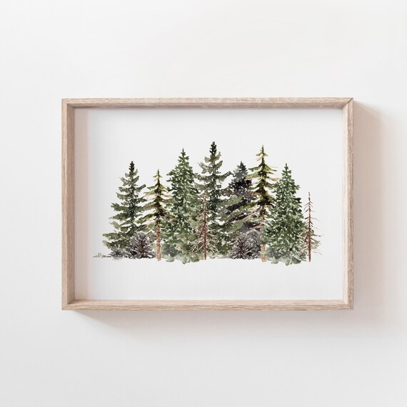 Watercolor Pine Tree Forest Winter Minimalist Woodland Wall Poster