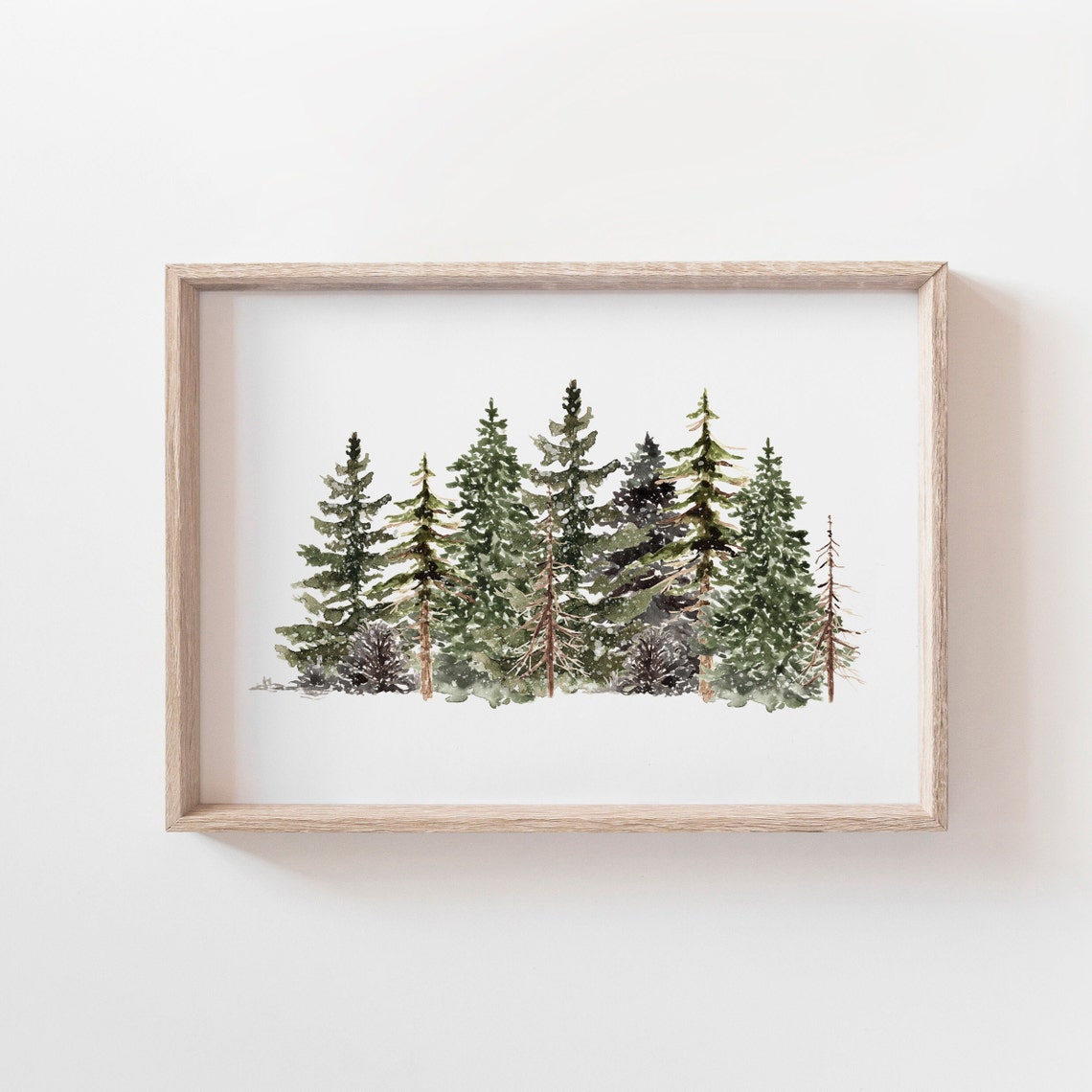 Watercolor Pine Tree Forest Winter Minimalist Woodland Wall Poster