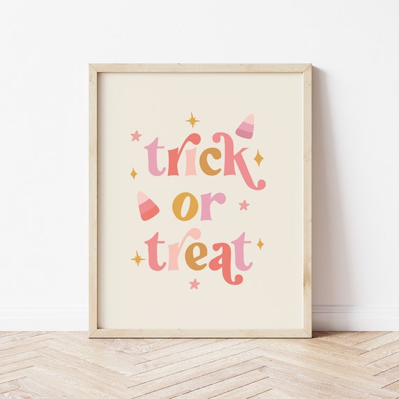 Trick Or Treat Print Boho Halloween Print Cute Halloween Halloween Prints Kids Halloween Decor Digital Download