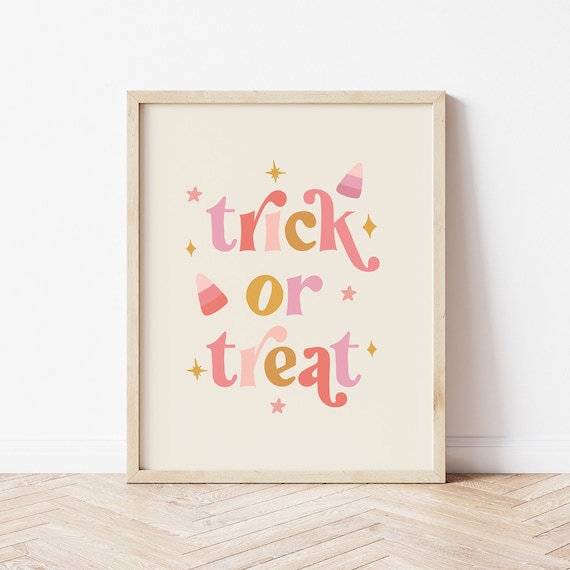 Trick or Treat Retro Multicolor Lettering Candy Corn Art Print