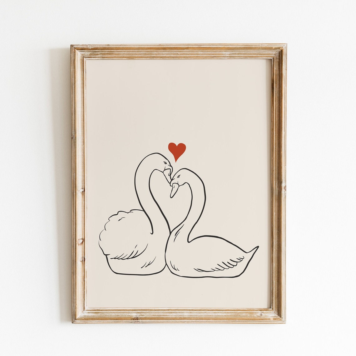 Two Swans Forming Heart Minimalist Line Art Valentine Poster - Image 3