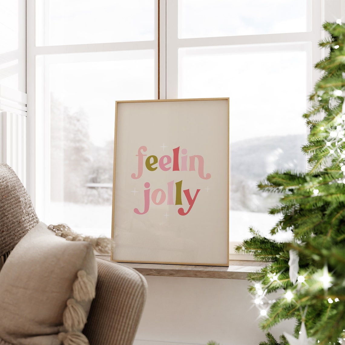 Feelin Jolly Retro Holiday Lettering Colorful Christmas Art Poster - Image 3