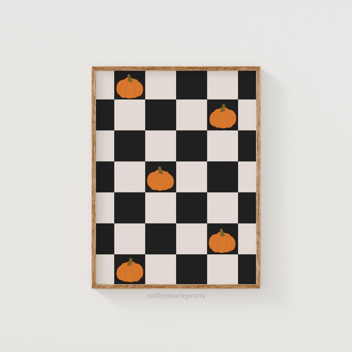 Orange Pumpkins on Black and Cream Checkerboard Halloween Poster - Image 3