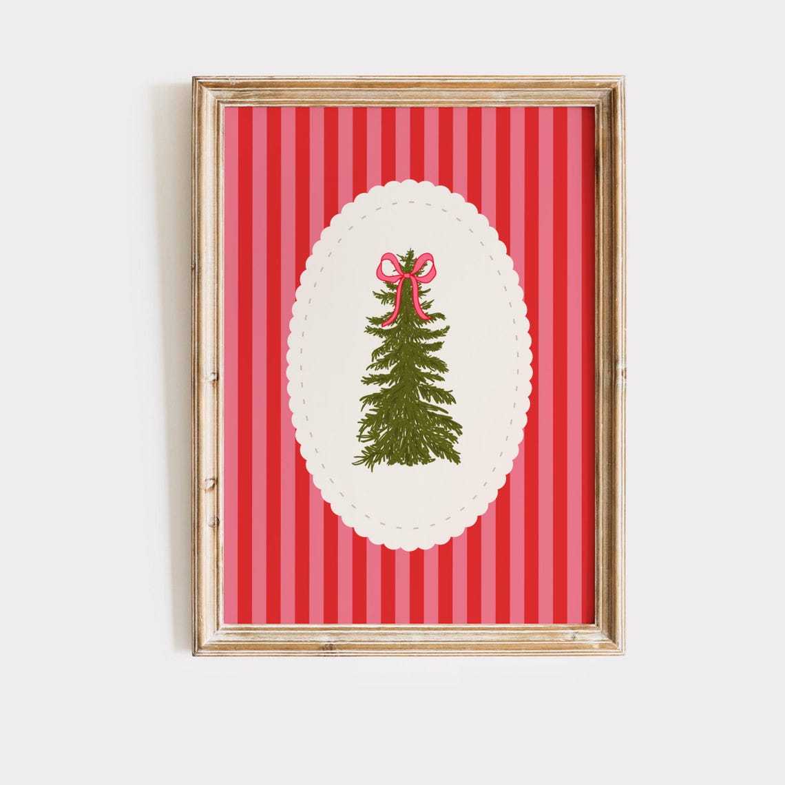 Striped Christmas Tree Coquette Pink Red Holiday Style Poster - Image 2