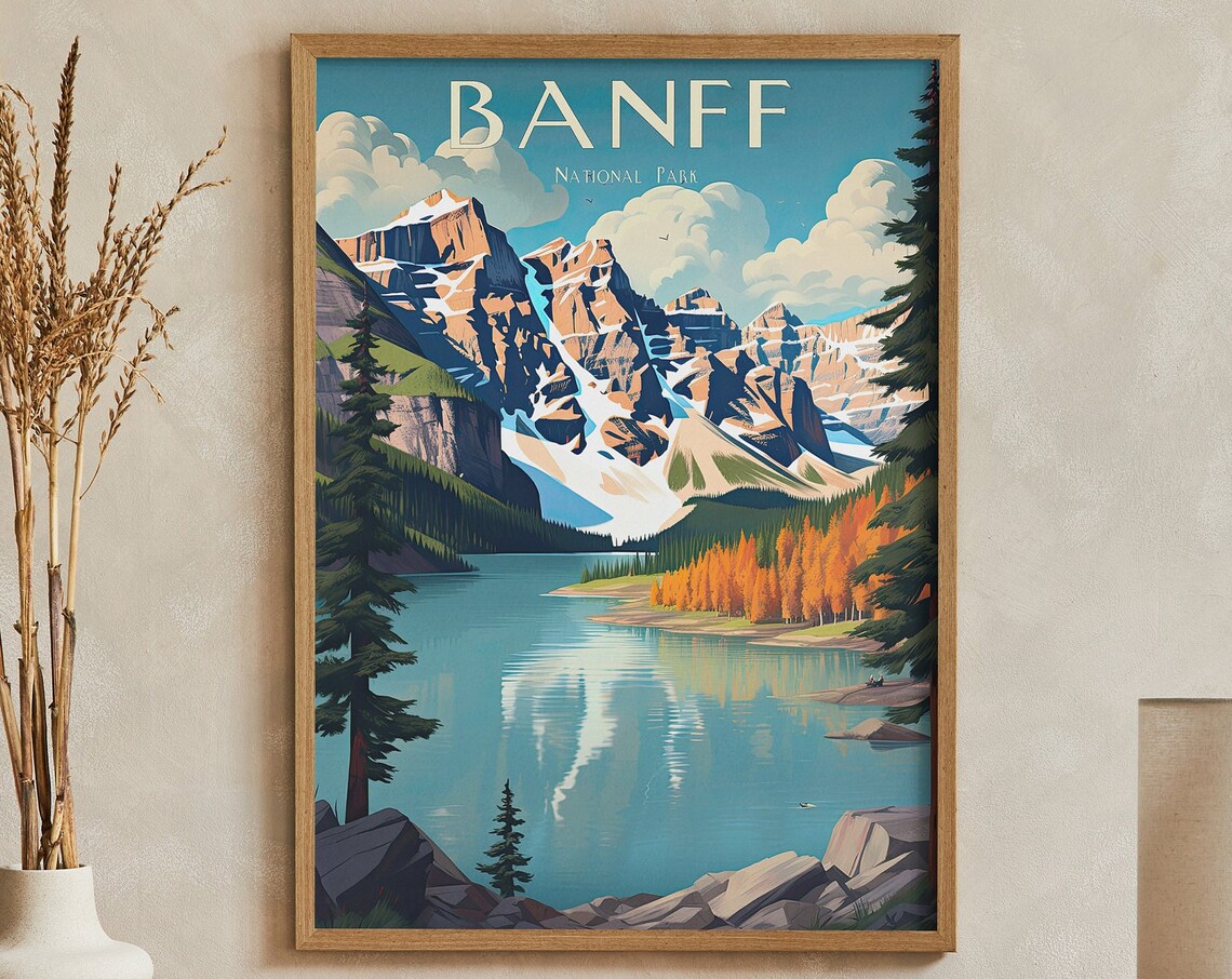 Banff National Park Alpine Lake Retro Mountain Travel Poster