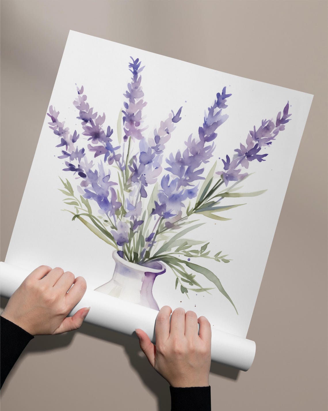 Lavender Sprigs In White Vase Watercolor Floral Botanical Poster - Image 2
