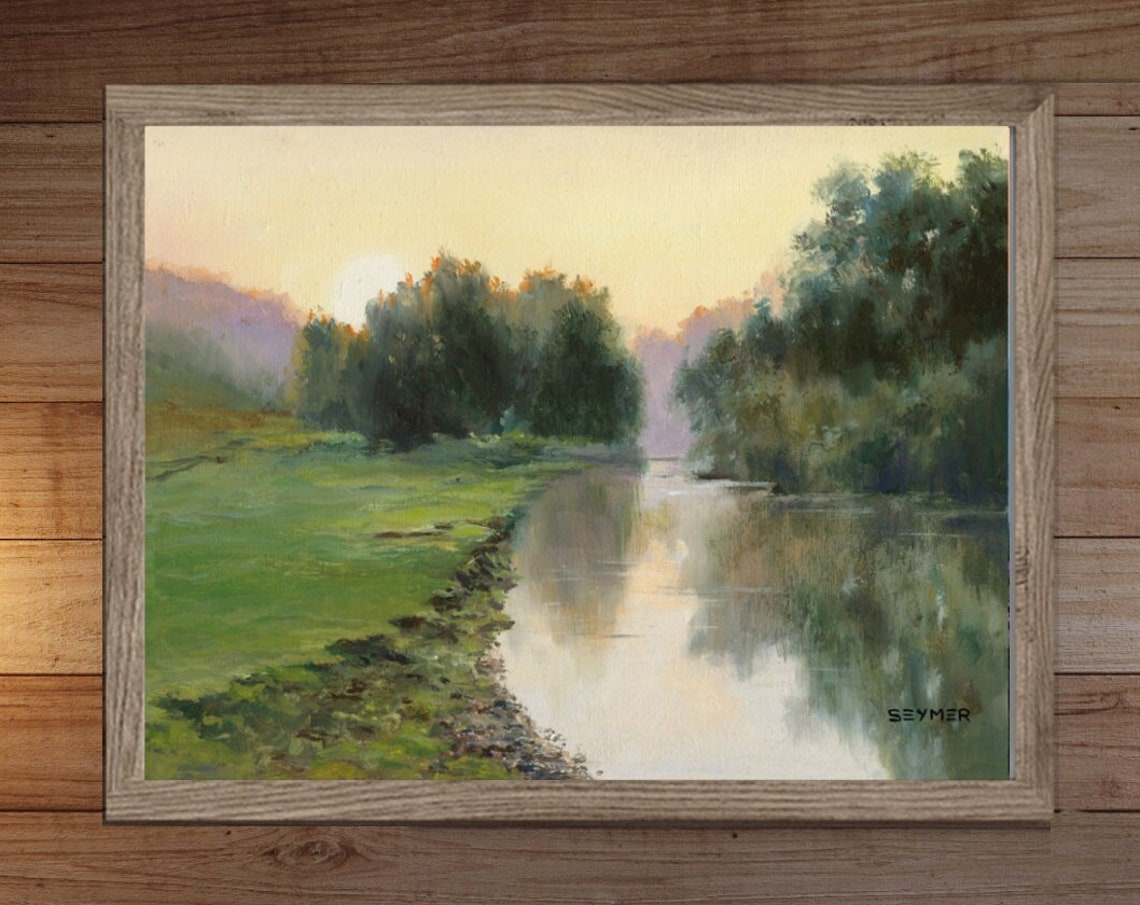 Vintage Calm River Landscape Art Print - Image 4