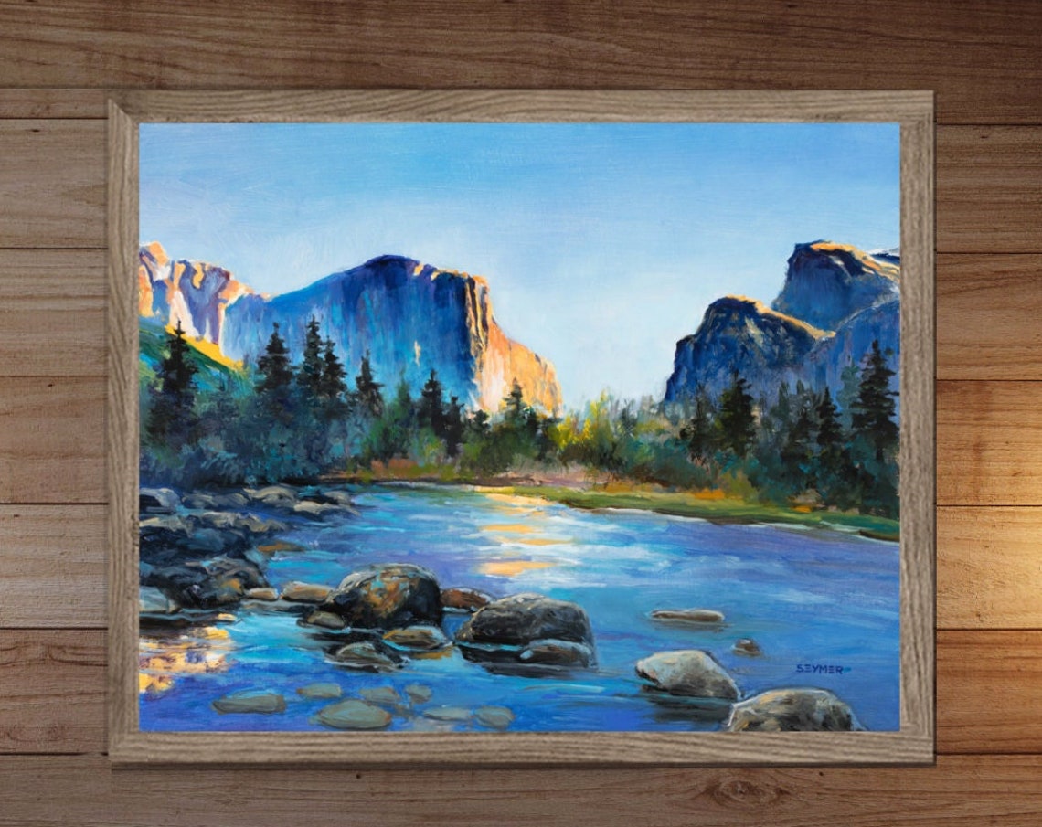 Yosemite Valley El Capitan Landscape Oil Painting With River Poster - Image 4