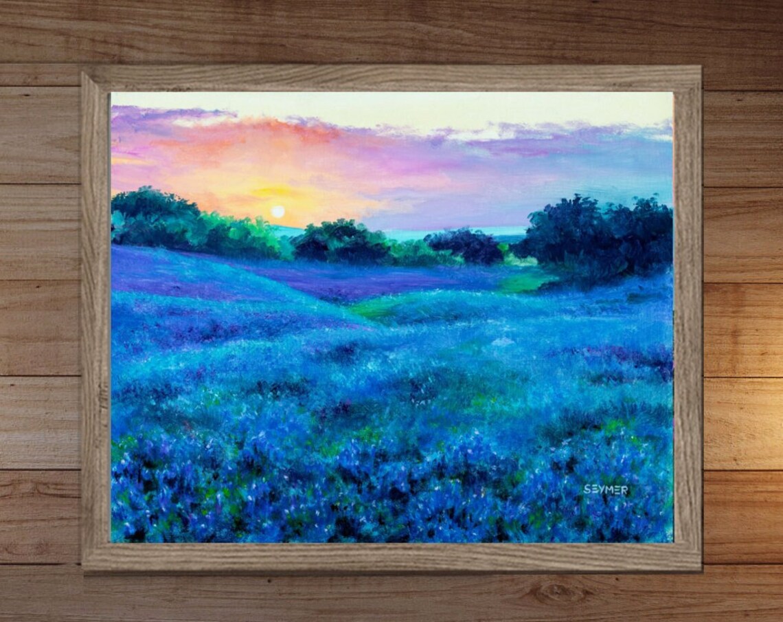Texas Bluebonnet Field at Sunset in Vibrant Spring Colors Poster - Image 5