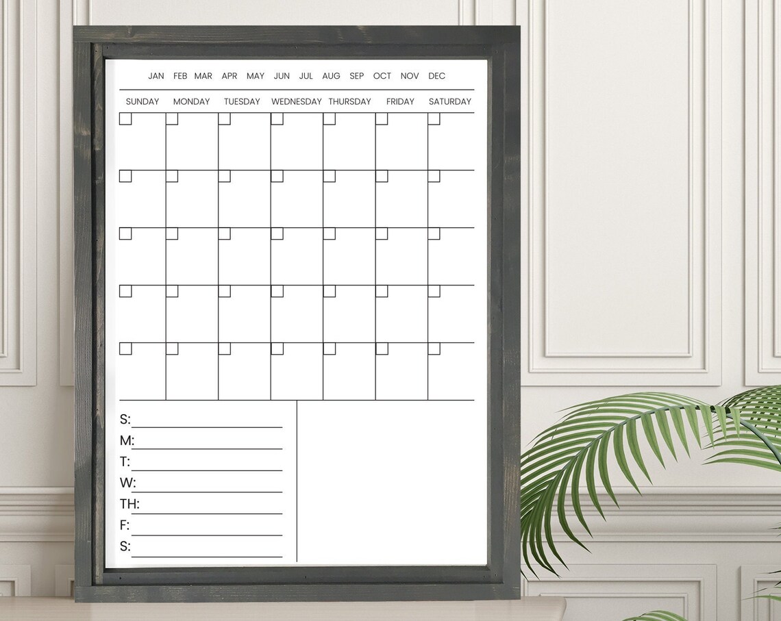 Dry Erase Monthly Calendar Board Wood Framed Family Organizer Wall Art