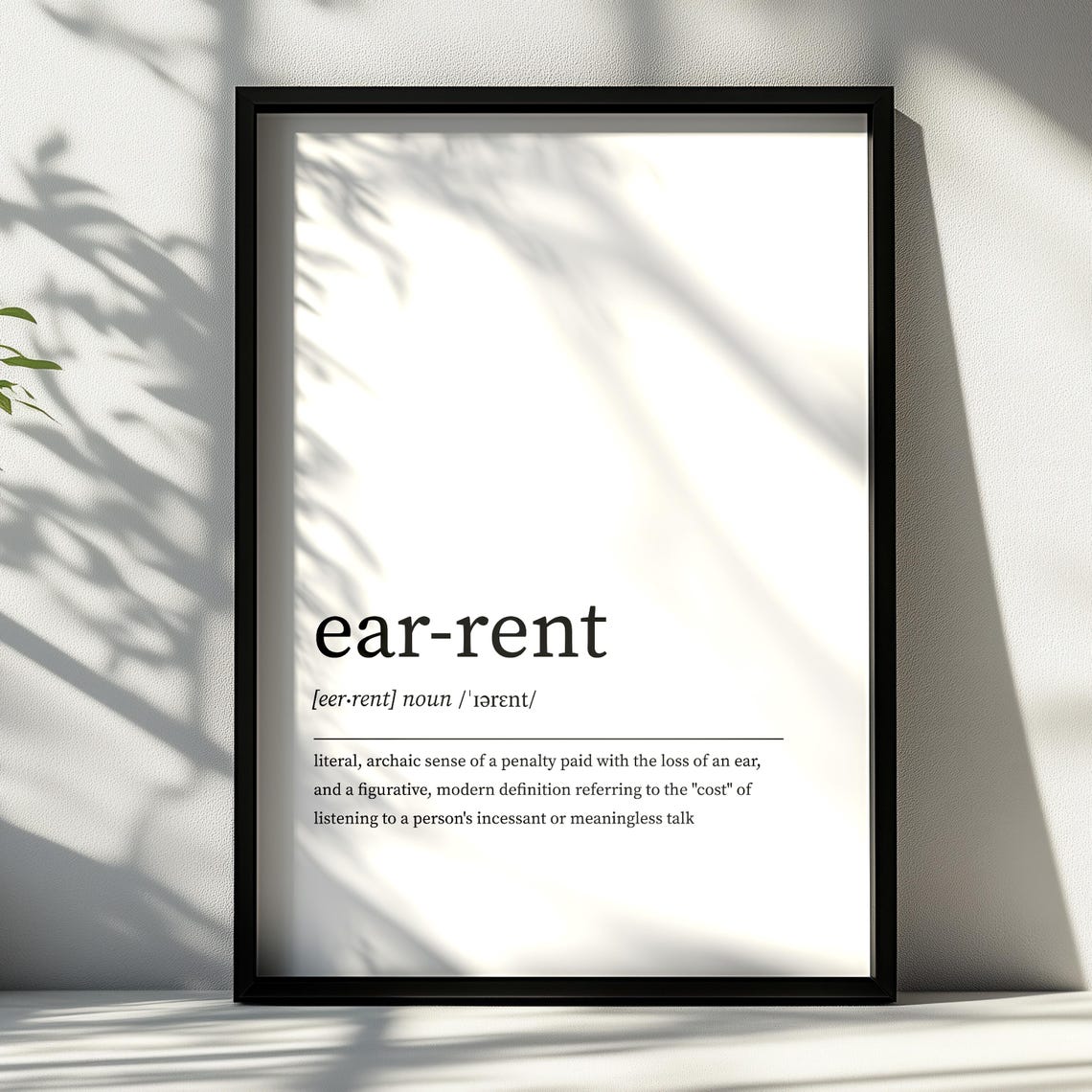 Ear-Rent Definition Typography Minimalist Dictionary Art Poster