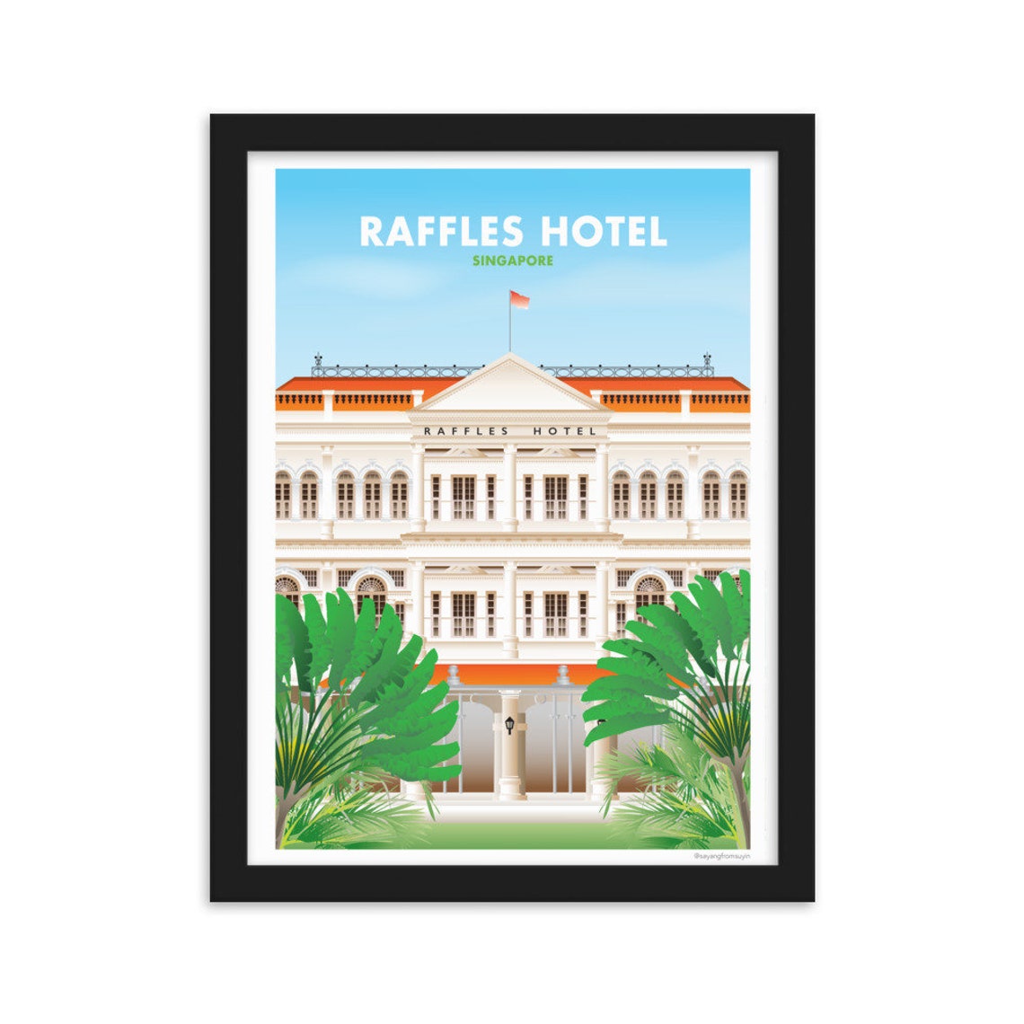 Raffles Hotel Singapore Colonial Landmark Illustration Poster - Image 2