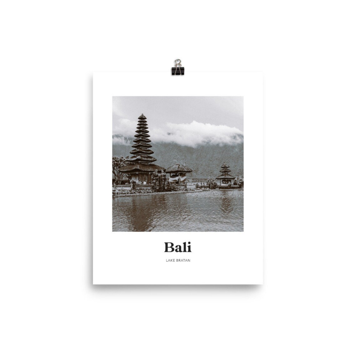 Bali Indonesia Lake Bratan Temple Black And White Photo Travel Poster - Image 3