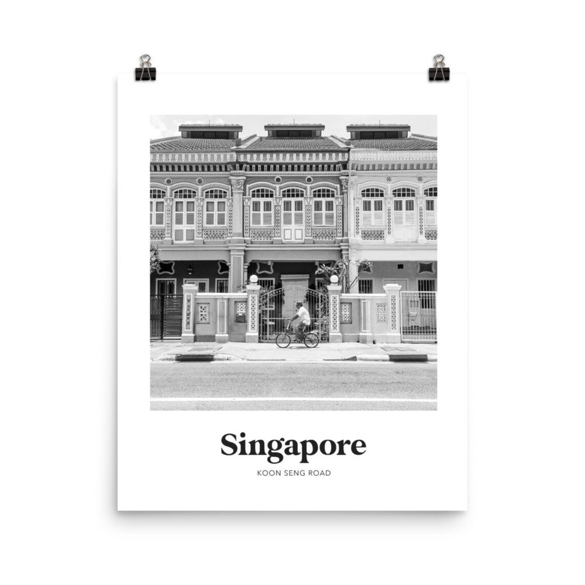 Singapore Koon Seng Road Black and White Shophouse Photo Poster - Image 2