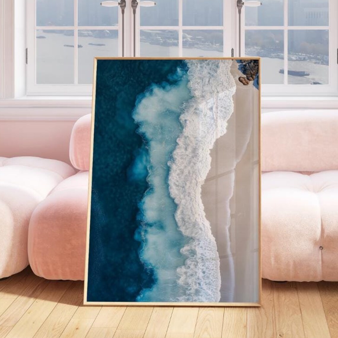 Aerial Ocean Wave Art Print Modern Coastal Blue Abstract Beach Wall Decor