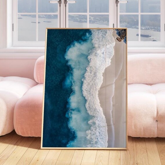 Aerial Ocean Wave Art Print Modern Coastal Blue Abstract Beach Wall Decor