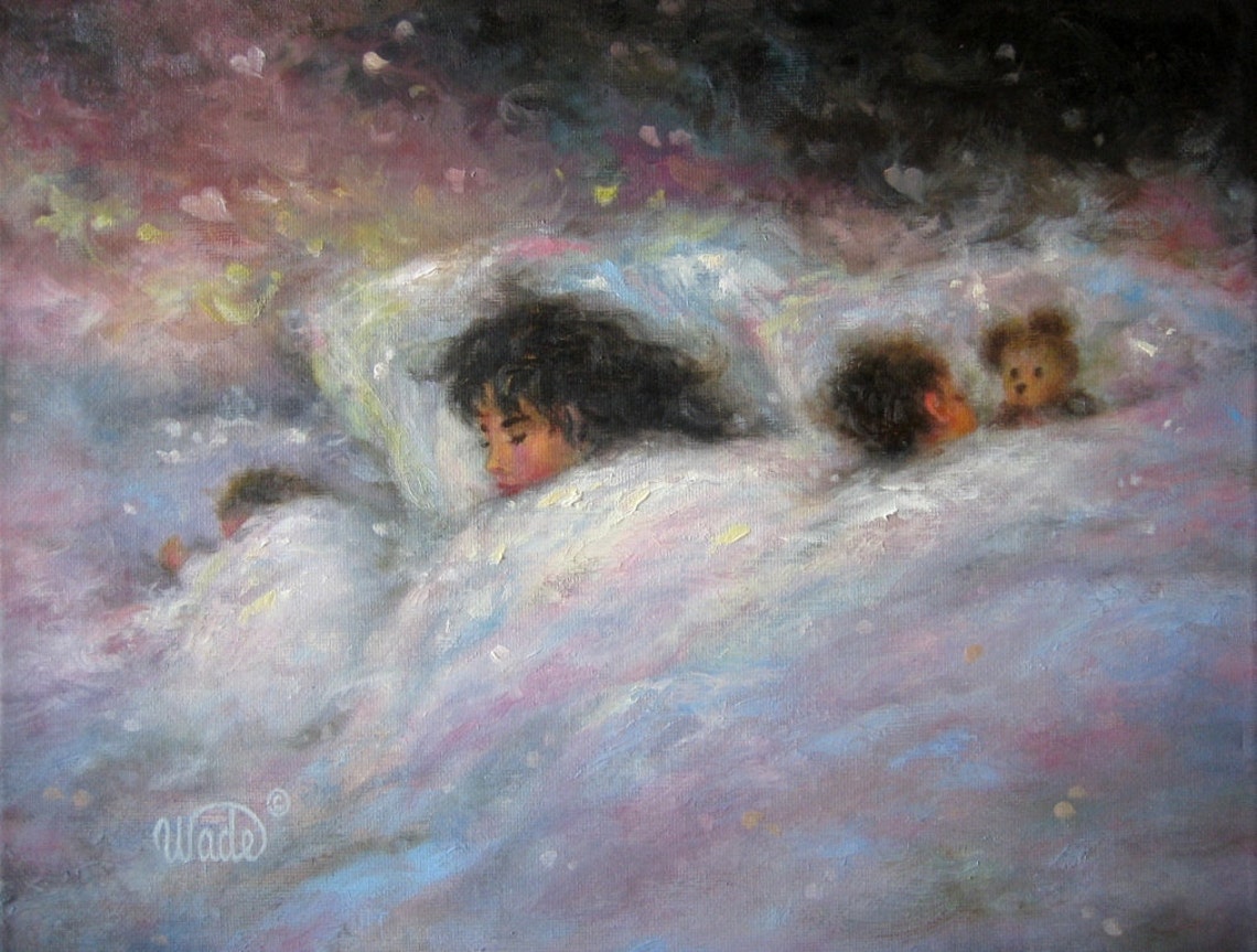 Sleeping Mother Napping with Her Children and Teddy Bear Poster