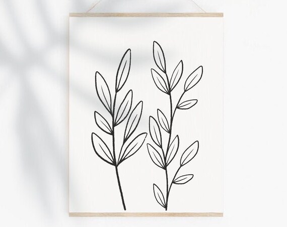 Leaf Wall Print, Minimalist Line Plant Art Print