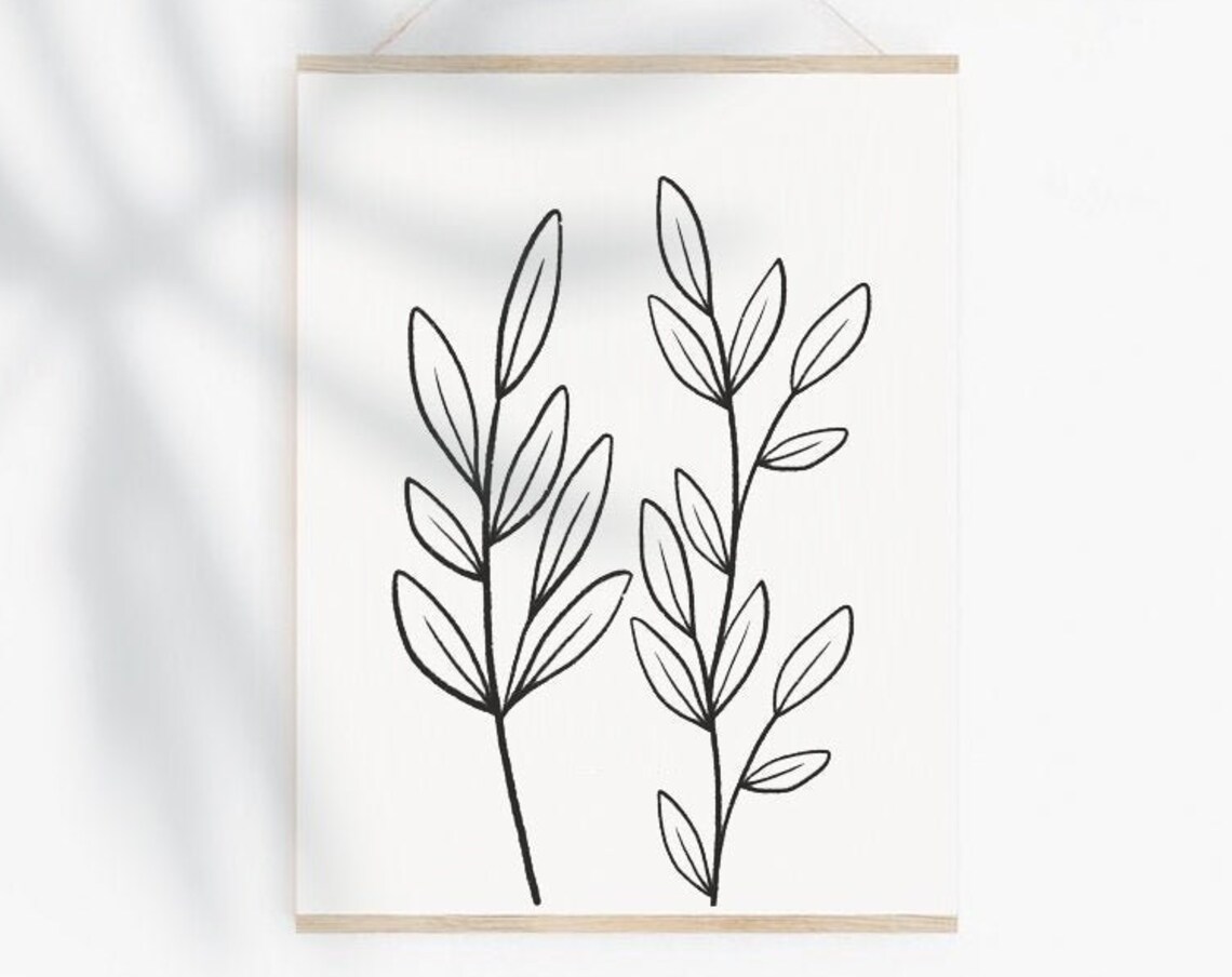 Leaf Wall Print, Minimalist Line Plant Art Print