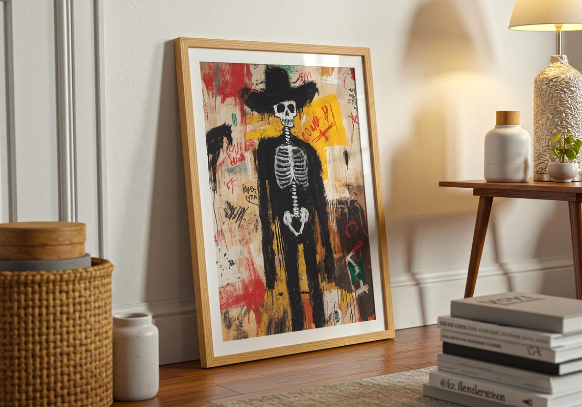Skeleton Cowboy Graffiti Street Art Bold Neon Western Skull Poster - Image 4