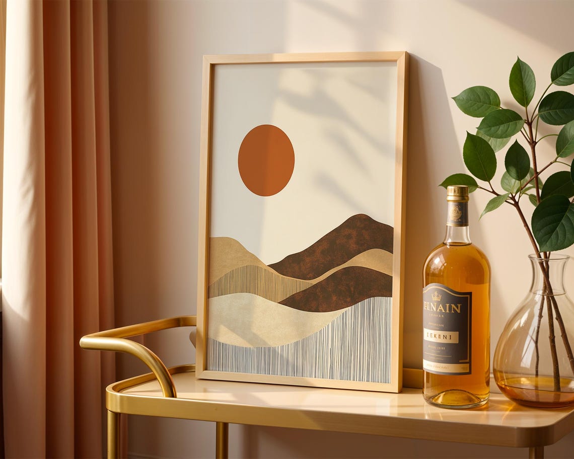 Minimalist Sunset Mountain Landscape Earthy Boho Modern Art Print - Image 5