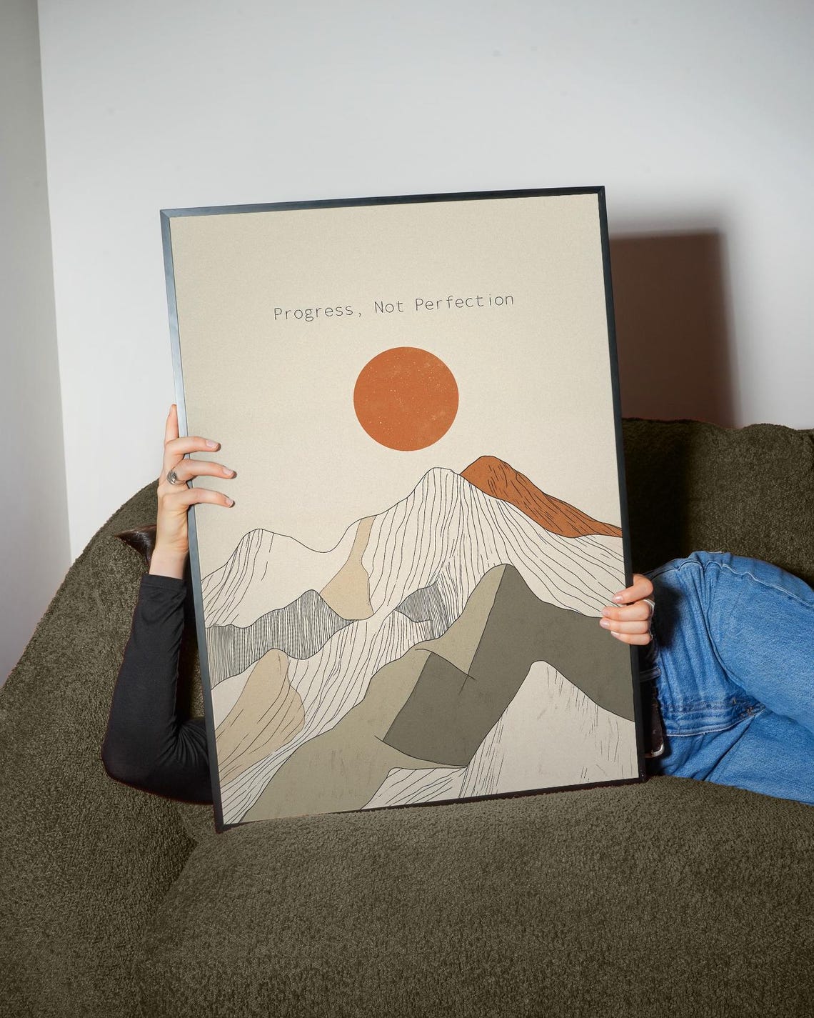 Progress Not Perfection Quote Mountain Sun Minimalist Inspire Poster - Image 5