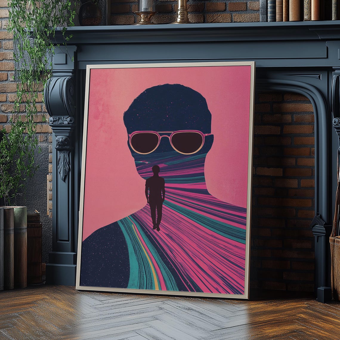 Retro Sunglasses Silhouette Cosmic Journey Surreal Portrait Poster - Image 4