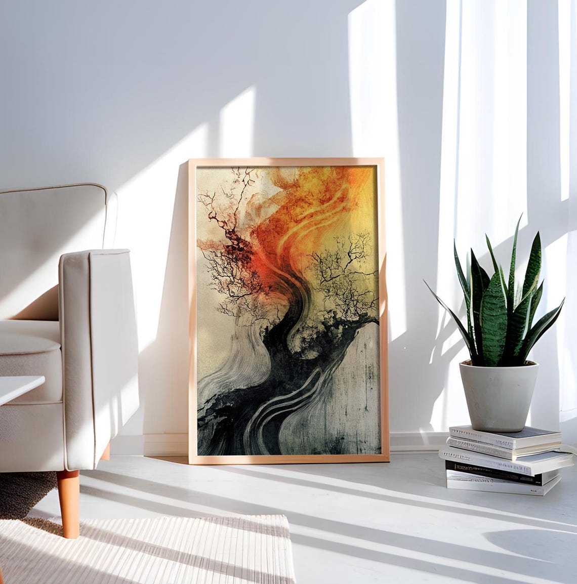 Burning Tree Art Print Abstract Fiery Nature Wall Surreal Landscape Decor