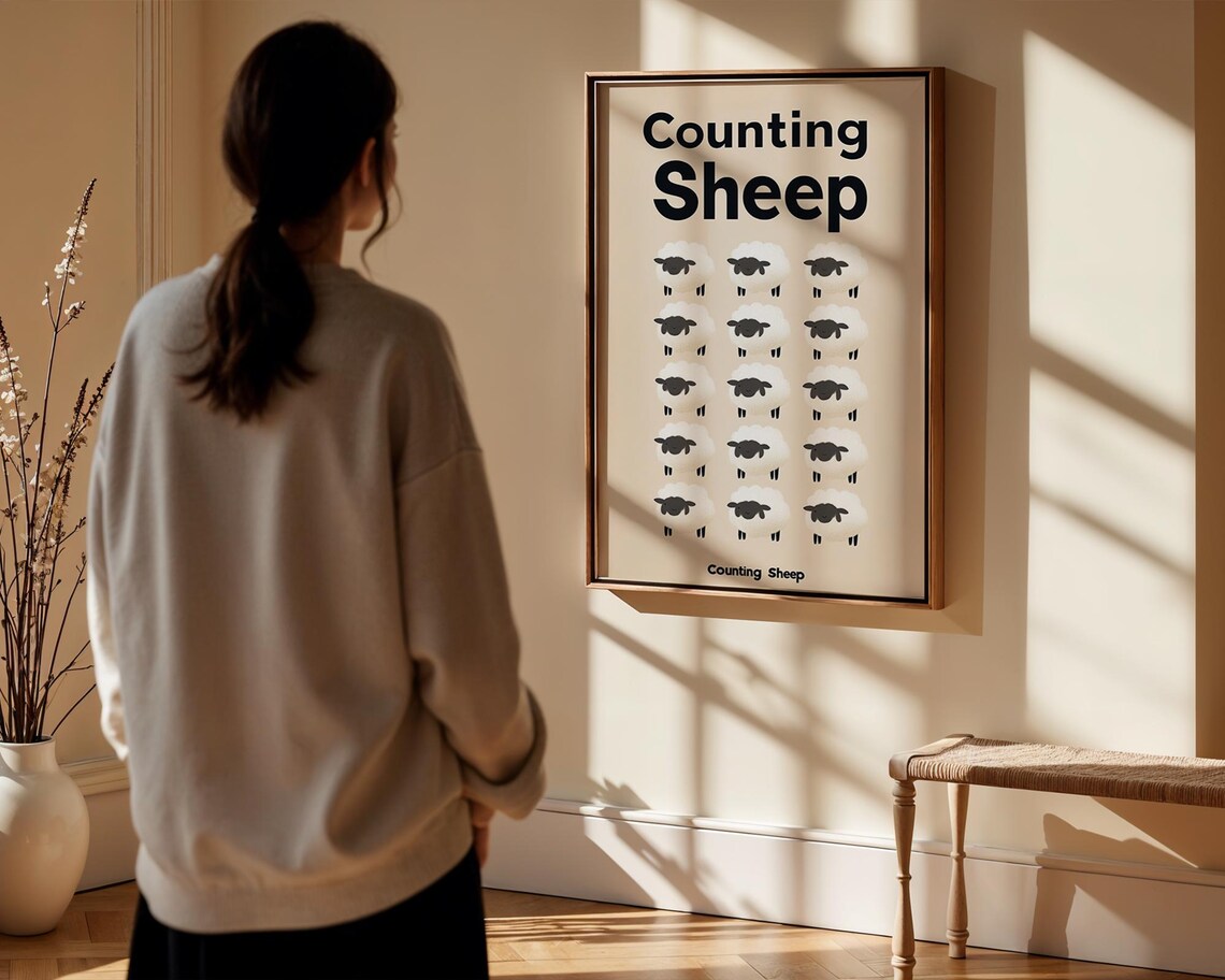Counting Sheep Cute Minimalist Nursery Sleepy Time Kids Art Poster - Image 5