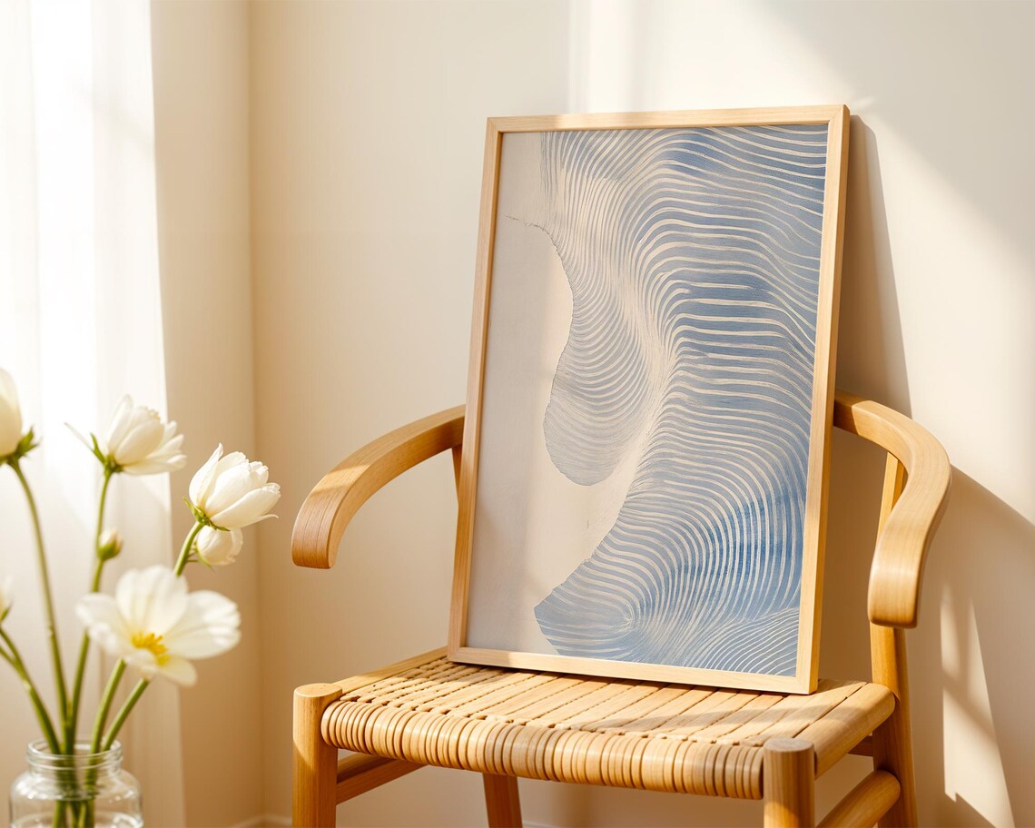 Calming Blue Wavy Line Art Minimalist Abstract Curved Waves Poster - Image 5