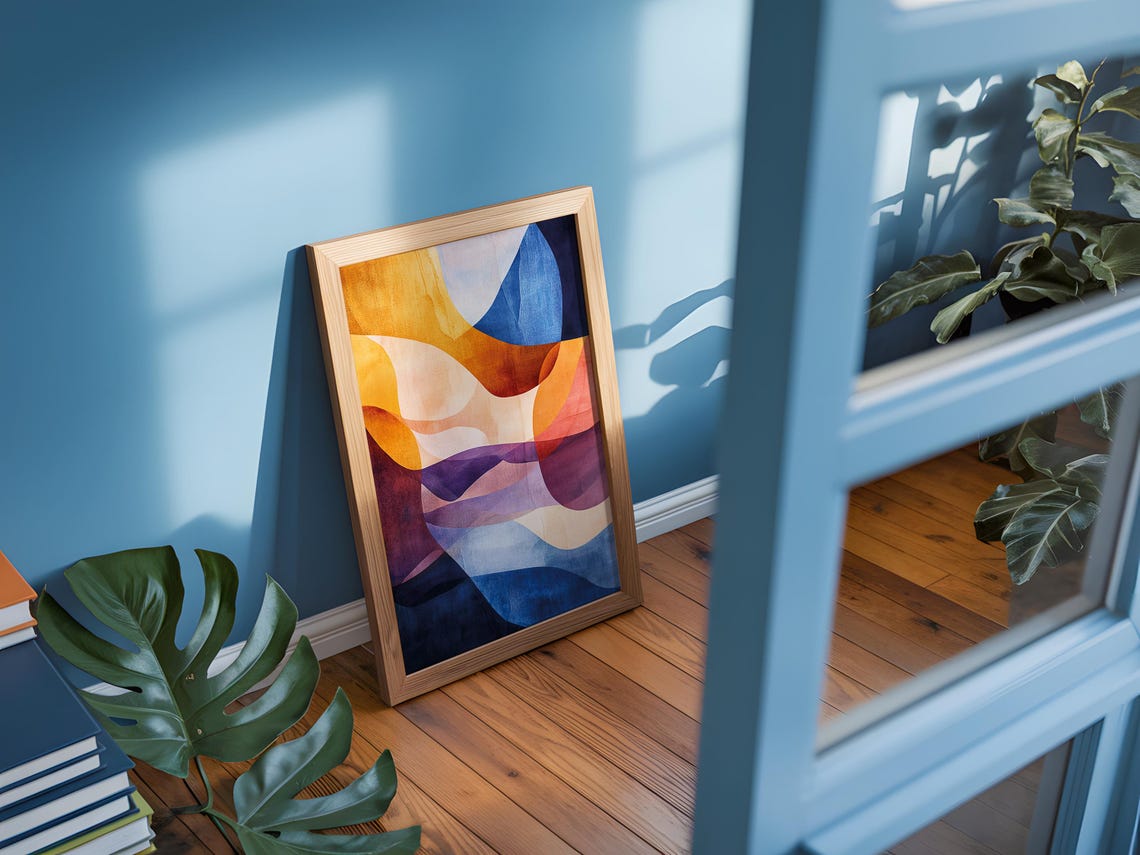 Abstract Gradient Waves Warm Sunset Tones Soft Modern Flow Art Poster - Image 3