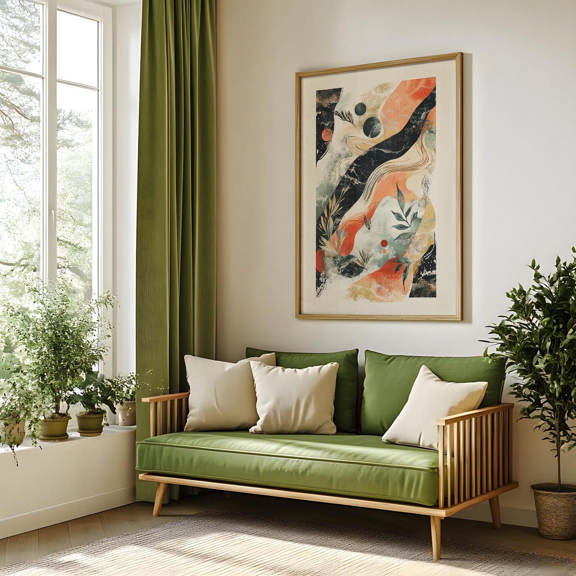 Terracotta Marble Abstract Art Print Botanical Leaves Earthy Decor - Image 5