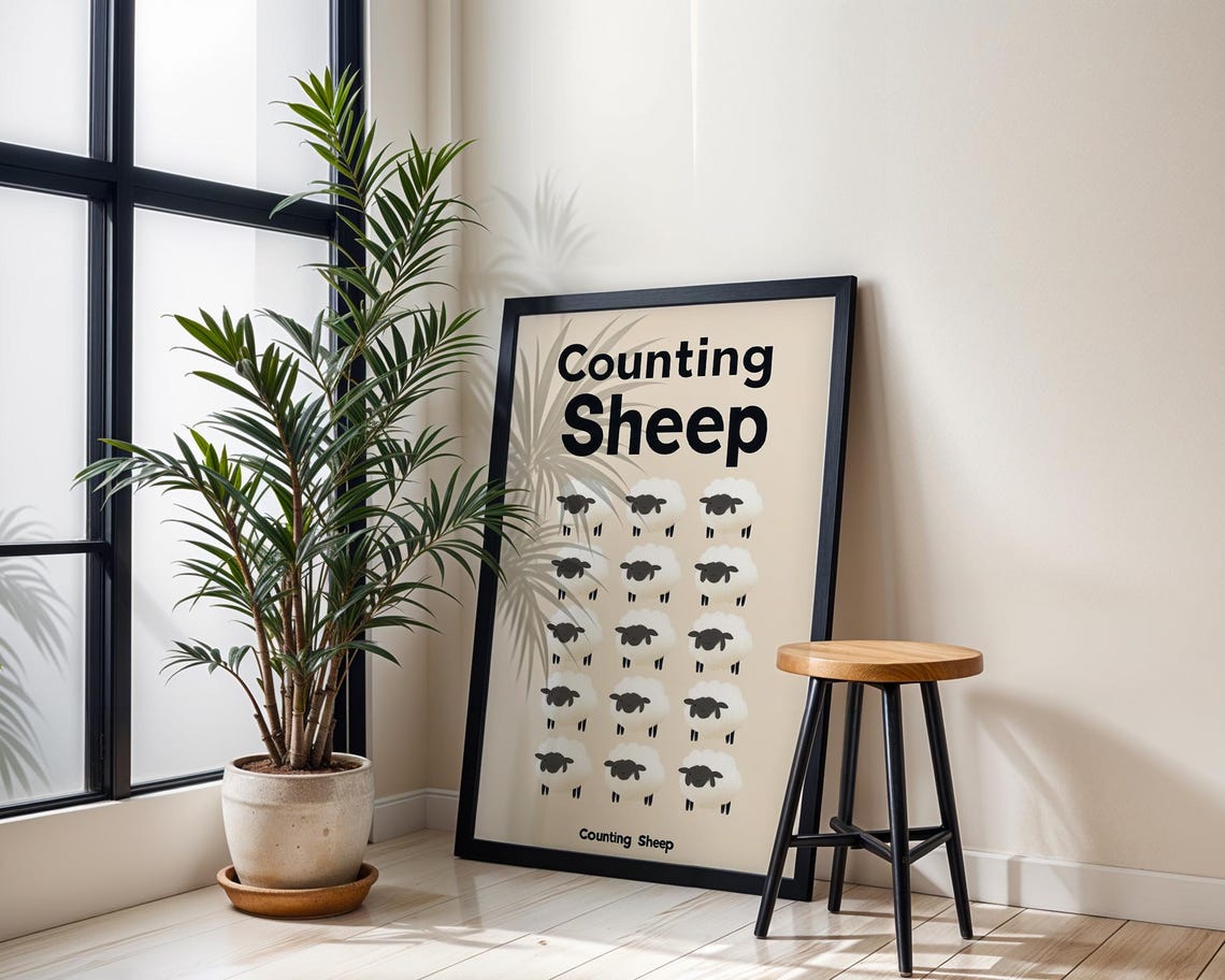 Counting Sheep Cute Minimalist Nursery Sleepy Time Kids Art Poster - Image 3