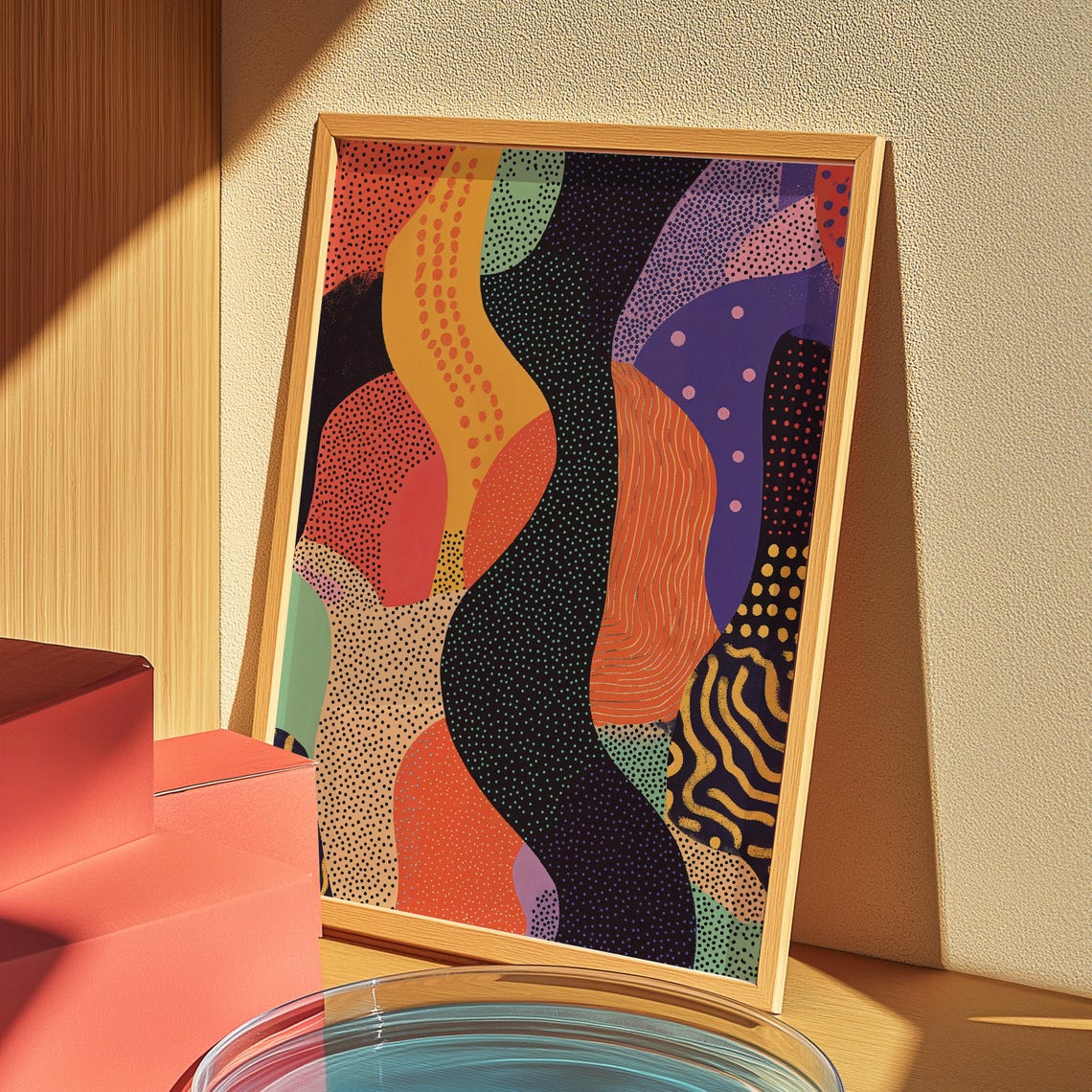 Colorful Abstract Organic Shapes Modern Dot Pattern Wall Art - Image 5