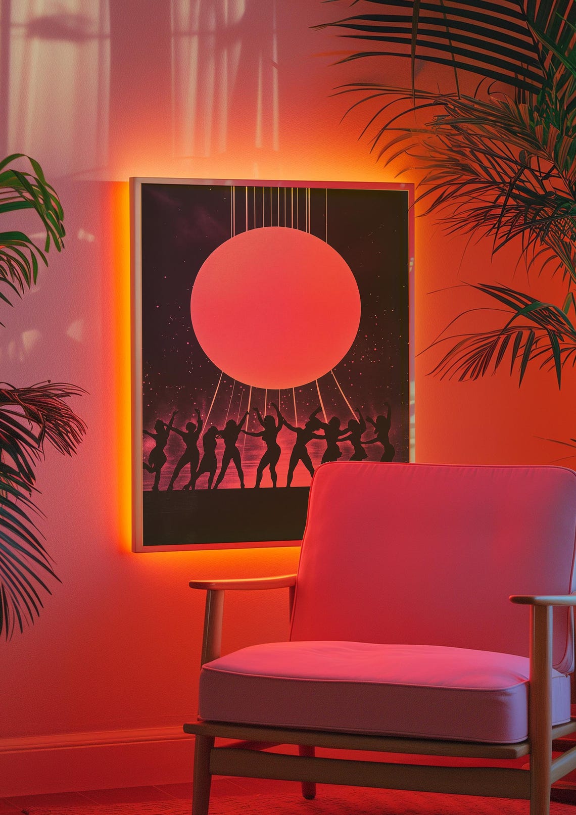 Dancing Silhouettes Giant Pink Sun Starry Night Party Wall Poster - Image 3