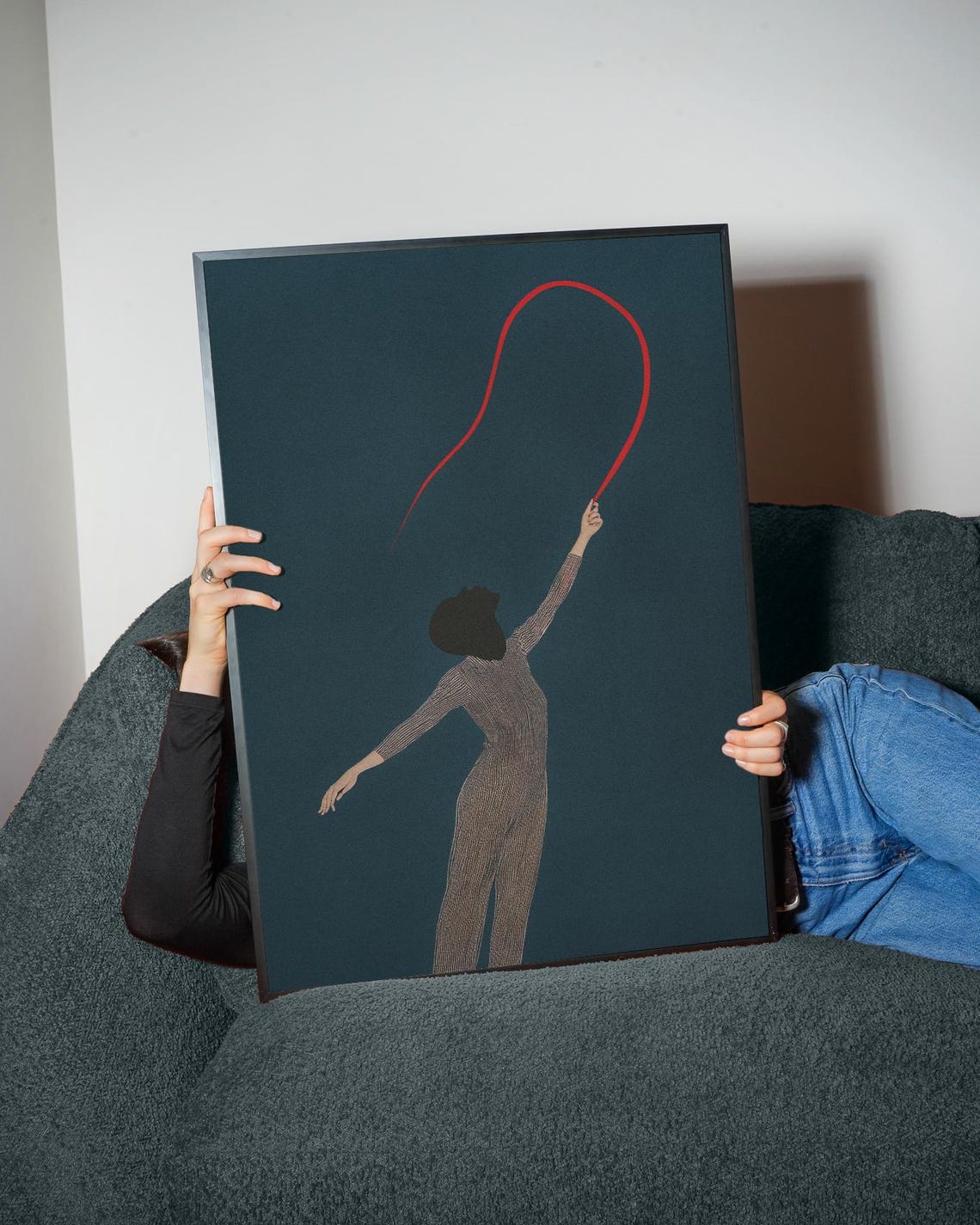 Ribbon Silhouette Art Print Elegant Abstract Woman Red Flow Minimal Surreal Wall Decor - Image 5