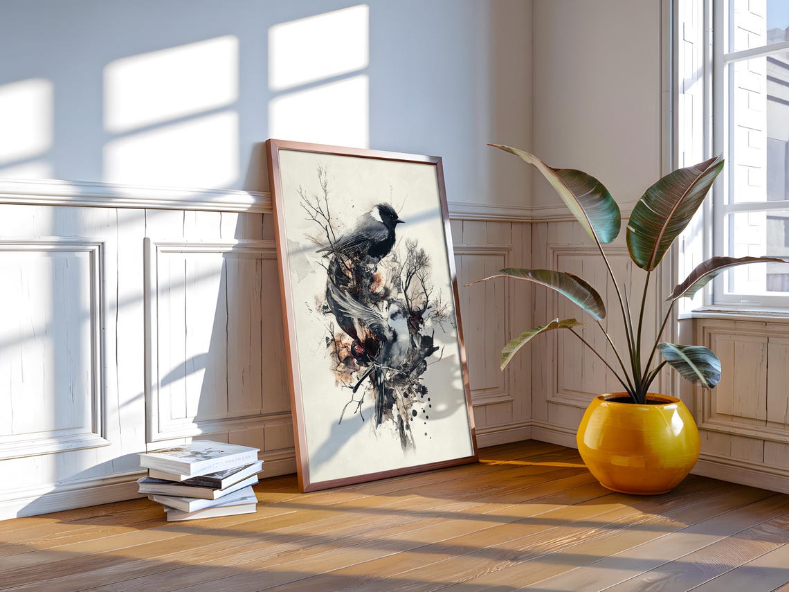 Black Bird Watercolor Bare Branches Dark Nature Minimal Art Poster - Image 3