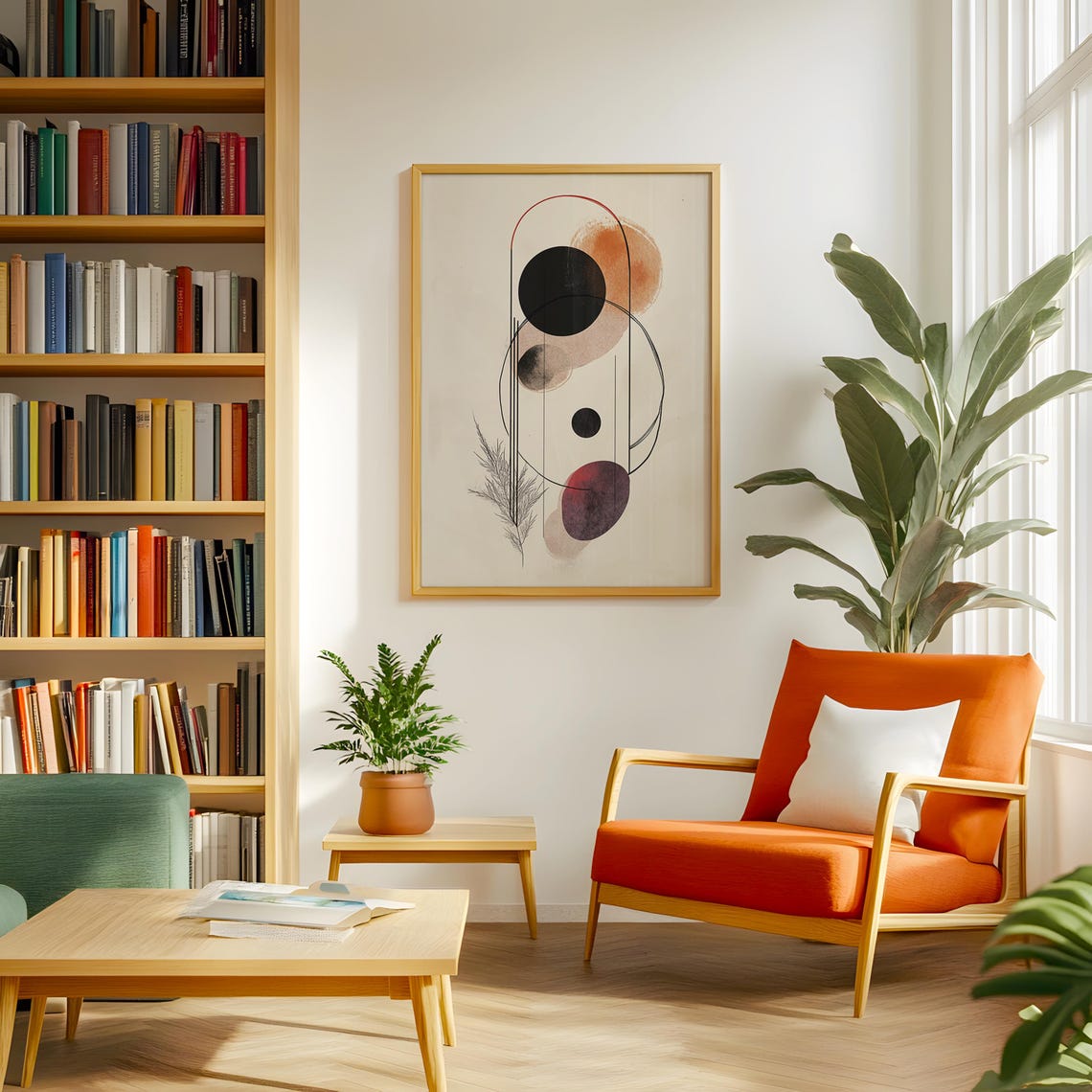 Mid Century Geometric Circle Art Print Minimalist Boho Abstract Shapes - Image 5