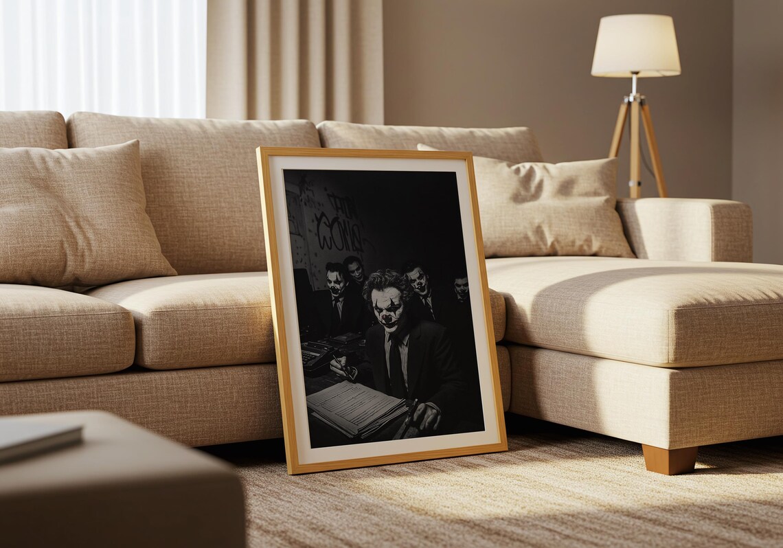 Dark Surreal Clown Businessmen in a Goth Office Meeting Room Poster - Image 5
