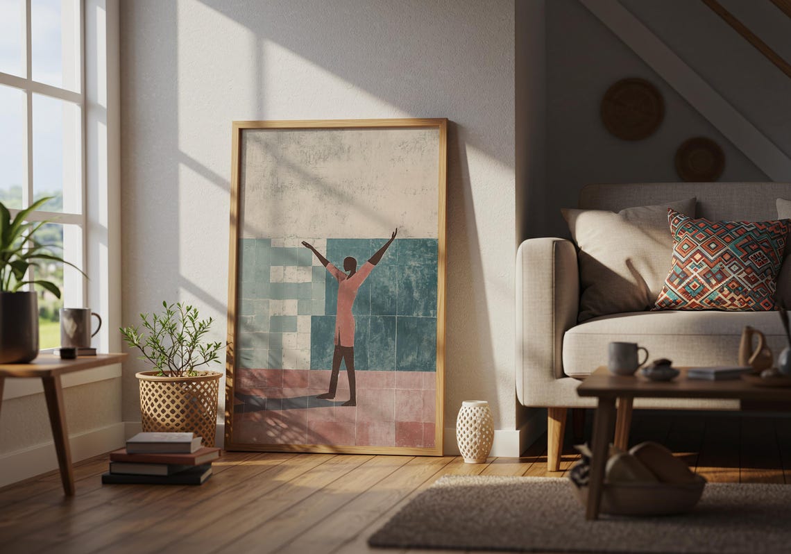 Figure Raised Arms Geometric Pastel Surreal Modern Wall Poster - Image 4