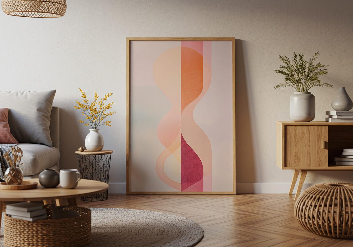 Abstract Pastel Geometric Curves in Orange and Rose Tones Poster - Image 4