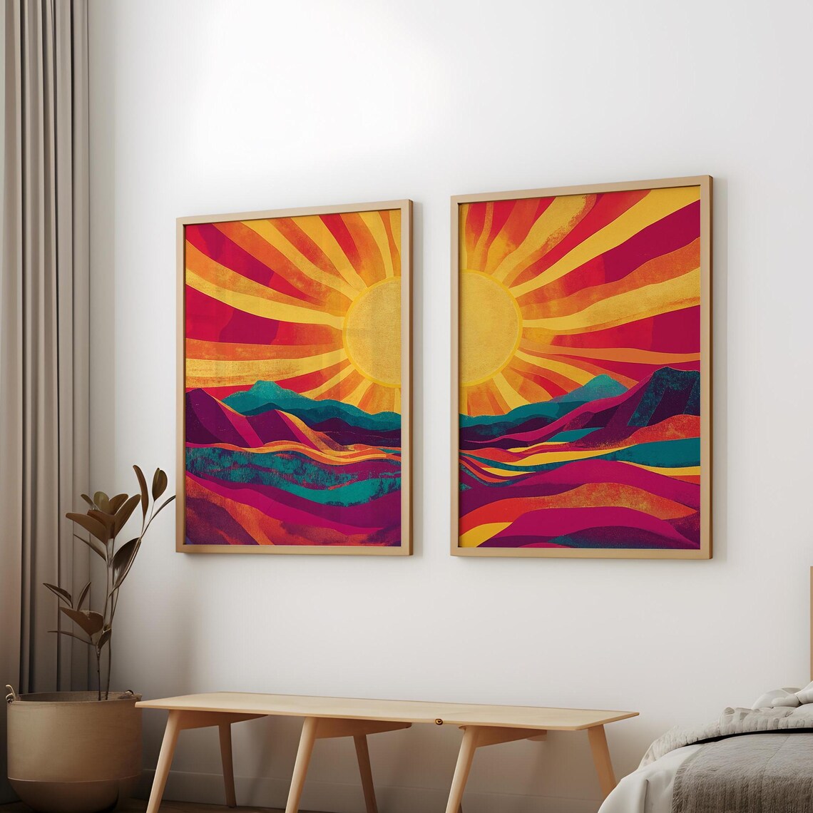 Vibrant Sunset Mountains Retro Boho Art Print - Image 3